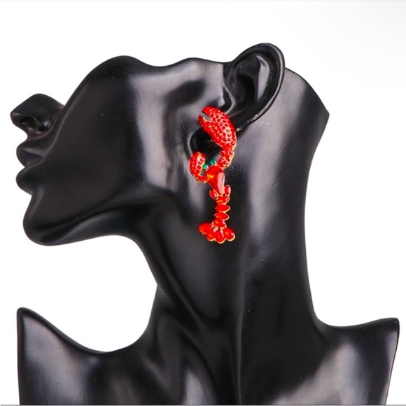 Red Crystal Lobster Earrings - Picture 1 of 3